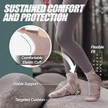 ANTSANG 6 Pairs Merino Wool Quarter Ankle Hiking Running Socks Compression Thermal Thick Cushion Socks for Women Men - color: Brown Combination, size: Medium