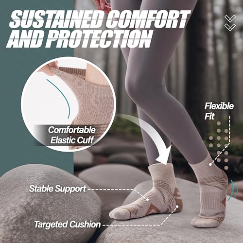 ANTSANG 6 Pairs Merino Wool Quarter Ankle Hiking Running Socks Compression Thermal Thick Cushion Socks for Women Men - color: Brown Combination, size: Large