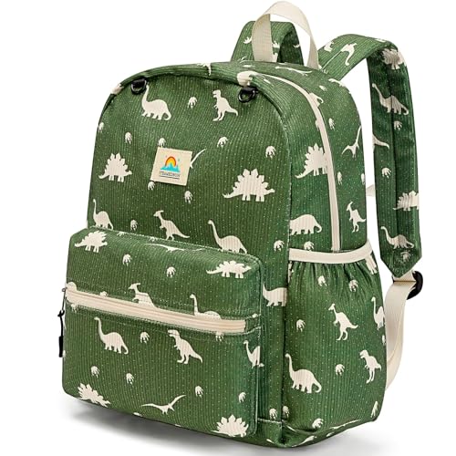 STEAMEDBUN Corduroy Kids Backpack for Boys and Girls 5-8: Boys Backpack for Elementary Kindergarten - 15 inch Cute Backpacks for Kids - Dinosaur - color: Dinosaur Green Corduroy, size: SMALL-15"H(fit folder)