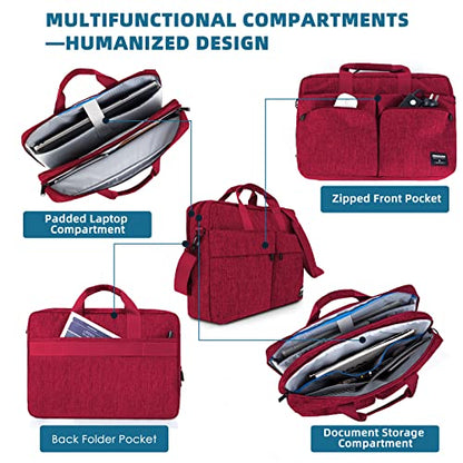 KINGSLONG 17.3 inch Laptop Briefcase Bag for Men Women, Laptop Shoulder Bag with Shoulder Strap, Water Resistant Business Crossbody Bag, Computer Bag for Asus Acer Dell Thinkpad, Red - color: Red