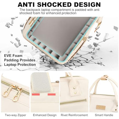 AIJIEKE Lunch Backpack for Women, 15.6 Inch Laptop Backpack with Detachable Insulated Cooler Lunch Box, 2-in-1 Water Resistant Work Computer Bag for Nurse Teacher College Commute, Beige - color: Beige