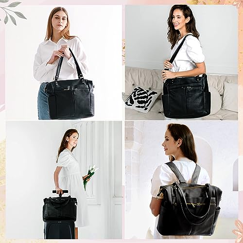 MOMINSIDE Diaper Bag Tote, 4 in 1 Leather Diaper Bag Backpack with 13 Pockets, Convertible Baby Bag Pañaleras Para Bebe for Mom Mommy Bag Hospital Bag, Changing Pad, 4 Large Insulated Pockets(Black) - color: Black