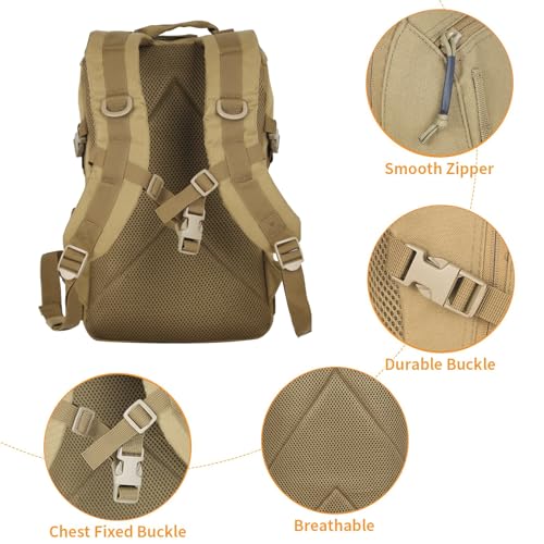 Small Tactical Backpack 12L Molle Bag Rucksack Army Daypack Military Daypack for Outdoor,Hiking (Tan) - color: Tan