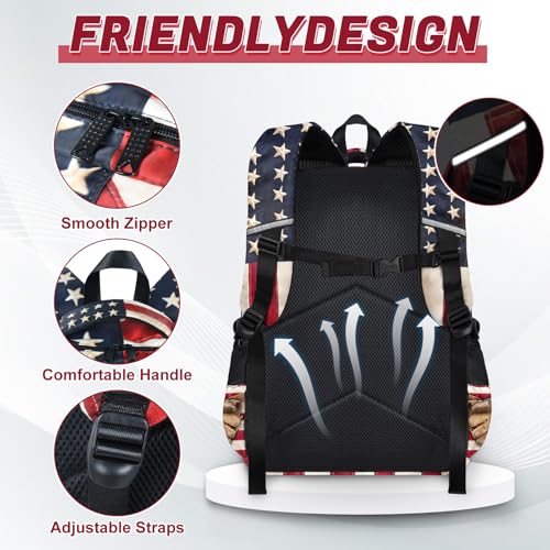 Baseball Backpack Set for Boys, Kids Retro USA Flag Backpack for School with Lunch Box and Pencil Case Coin Purse, School Bookbag for Boys - color: Retro Baseball