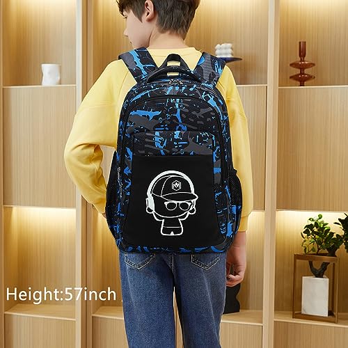 LEDAOU Girls Boys Backpack with Lunch Box, 3-Piece School Bookbag Set - color: Graffiti Blue Splicing Black