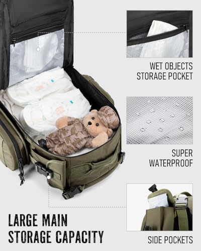 Dinictis Dad Diaper Bag, Mens Diaper Bag Backpack with Diaper Changing Mat, Military Diaper Backpack with Molle Webbing, Waterproof Pouch, Baby Wipes pocket, Insulated Bottle Pockets- Jungle Green - color: Jungle Green