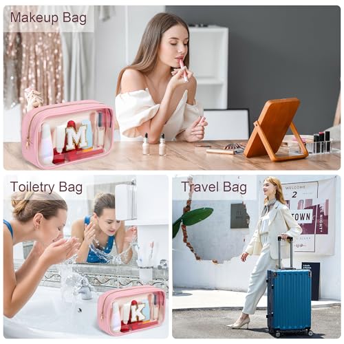 YOOLIFE Travel Clear Makeup Bag Toiletry Bag, Make up Bag Waterproof Toiletry Bags for Women Cosmetic Bag Preppy Stuff Birthday Gifts for Women Personalized Pink Mother Girlfriend Wife Gifts Letter G - color: Large-Pink, style: G