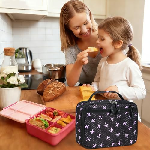 LEDAOU Lunch Box Kids Insulated Lunch Bag Girls Boys Toddler Reusable Lunchbox for School Picnic Hiking (Purple Bow) - color: Purple Bow