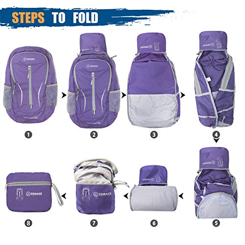 ZOMAKE Ultra Lightweight Packable Backpack 25L, Foldable Hiking Backpacks Water Resistant Small Folding Daypack for Travel(Purple) - color: Purple-b
