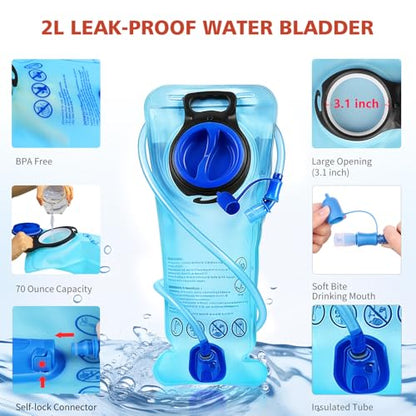 Hydration Pack, Insulated Hydration Backpack with 2L Hydration Bladder, Hiking Backpack for Men Women Kids, Water Backpack for Hiking, Running, Cycling, Camping - color: Black Blue