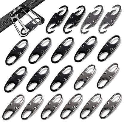 Zipper Clips Anti Theft, Double Opening Small S Carabiner, Zipper Pull Replacement, for Backpack Purse Luggage Suitcase - color: Black + Gray