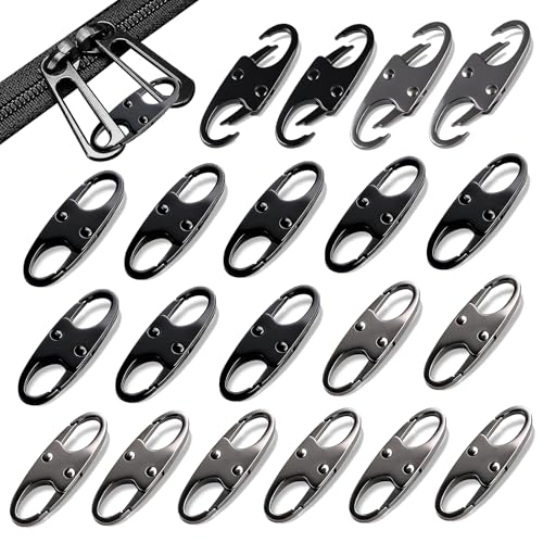 Zipper Clips Anti Theft, Double Opening Small S Carabiner, Zipper Pull Replacement, for Backpack Purse Luggage Suitcase - color: Black + Gray