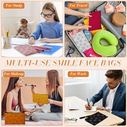 Reginary 20 Pcs Makeup Bags Gifts for Women Canvas Cosmetic Bags with Zipper Bulk Gift for Women Travel Purse Organizer Pouch Accessory, Toiletry Large Capacity, 7 x 4.3 Inch(Smile Face) - style: Smile Face