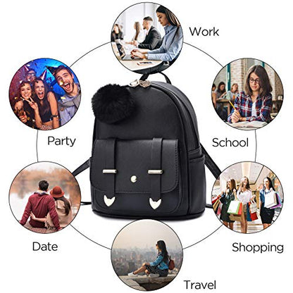 I IHAYNER Girls Fashion Backpack Mini Backpack Purse for Women Teenage Girls Purses PU Leather Pompom Backpack Shoulder Bag - color: Turquoise