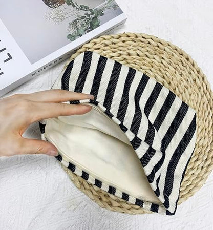getgto 2 Pcs Makeup Bags, Large Cosmetic Bag Travel Toiletry Bag Organizer for Women, Embroidery Craft, Stripe Makeup Bag Small Cosmetic Pouch Purse with Zipper Gifts for Girls Teen - color: Black and white stripe