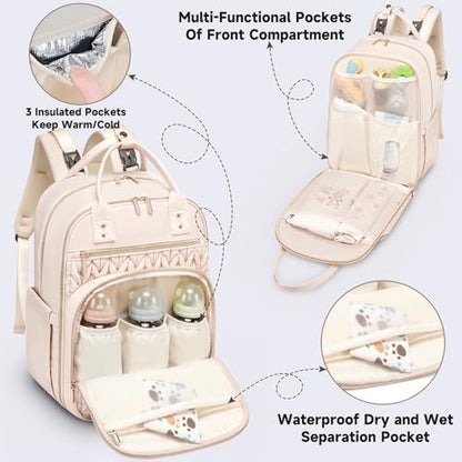 Tealari Diaper Bag Backpack,Stylish Baby Diaper Bag,Waterproof Travel Diaper Backpacks Baby Bags with Changing Pad,Stroller Straps,Insulated Pockets (Beige) - color: Beige