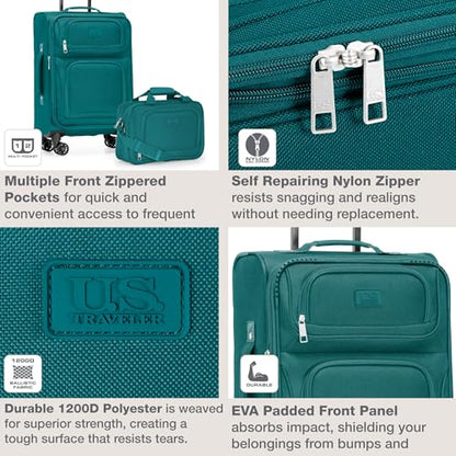 U.S. Traveler Rio Lightweight Softside Rolling Carry-on Suitcase, 4-Wheel Set, Teal - color: Teal, size: 22"/14"