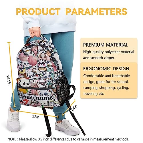 Personalized Panda Backpack for Girls Boys, 16 Inch Panda Theme Bookbag with Adjustable Straps, Durable, Lightweight, School Bag with Large Capacity - color: Panda4-1