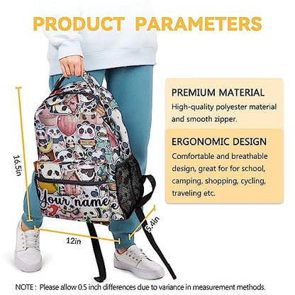 Personalized Panda Backpack for Girls Boys, 16 Inch Panda Theme Bookbag with Adjustable Straps, Durable, Lightweight, School Bag with Large Capacity - color: Panda4-1