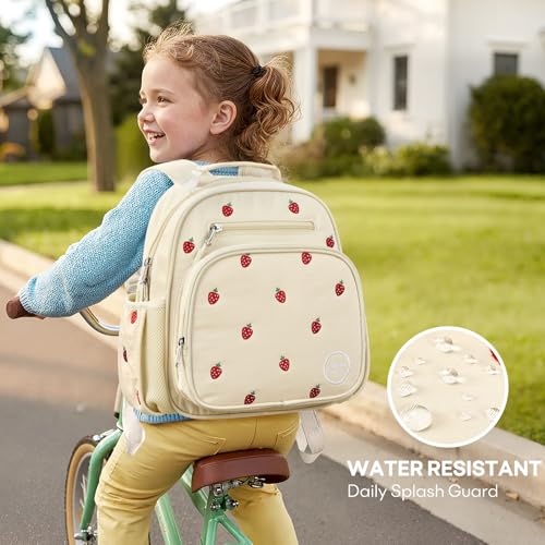 mibasies Toddler Backpacks for Girls 2-4: Quilted Backpack for Preschool Prek Daycare - Cute 12 Inches Bookbag for Little Kids Strawberry Beige - color: Strawberry Beige, style: Toddler-12"h(not Fit Folder)