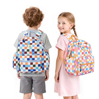 STEAMEDBUN Kids Backpack for Boys Girls 5-8, 15inch Girls Boys Backpacks Kindergarten - color: Lively Checkerboard, size: SMALL-15"H(fit folder)