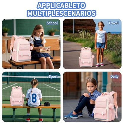 CYOQX School Backpack for Girls Cute Backpack Elementary Middle School High School Teenage Girls Schoolbag (Pink) - color: Pink