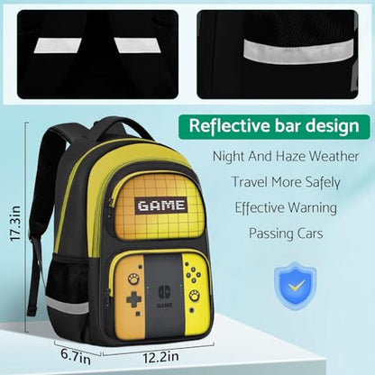 Kids Backpack For Boys，Gamer Boys Backpack For Children Teens Elementary Middle School, 17″ Students Bookbag - color: Backpack-sw-orange & Yellow