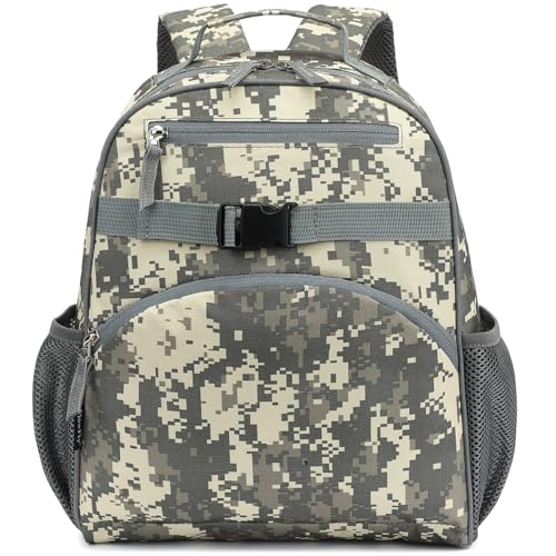 FlowFly Kids Backpack for Toddler Boys Girls, Simple Lightweight Bookbag for Daycare Kindergarten Elementary School Travel, Small Modern Bag (Medium 15''), Digital Camo - color: Digital Camo, style: Kids Medium: 12l