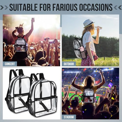 Sweetude 6 Pcs Clear Backpack bulk 11.4 x 9.5 x 5.1 Inch Bag Stadium Approved Plastic Transparent Backpack with 2 Water Holders (Black) - color: Black