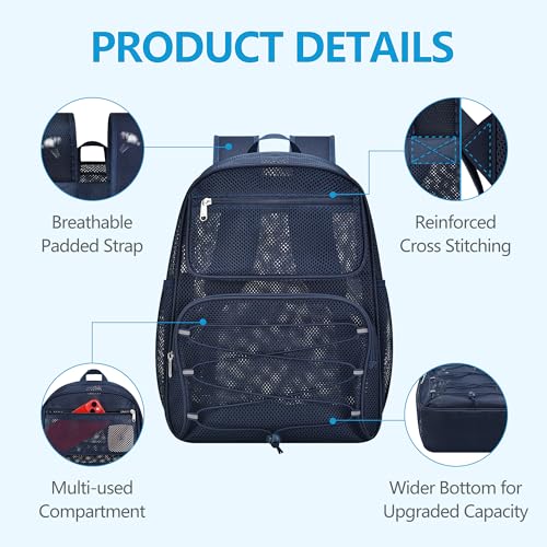 Paxiland Mesh Backpack Heavy Duty See Through Mesh Bookbag Large Backpack for Travel Swimming Outdoor Sports Beach, Blue - color: Blue-27l