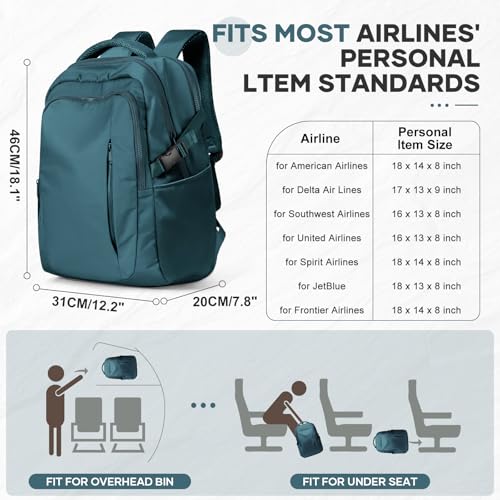 suwasp Large Travel Backpack for Women Men Mochila Airline Approved Carry On Personal Item Backpack Bag Frontier Airlines Personal Item Travel Bag Flight Approved Luggage Backpack - Blue - color: Peacock Blue, size: Large