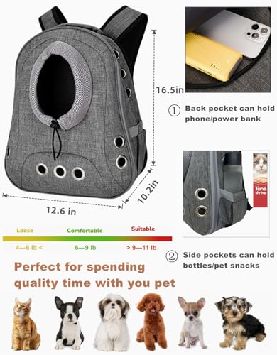 Small Dog Cat Chest Backpack Carrier,Large Space Ventilated Front Facing Backpack Carrier for Puppy,Lightweight Doggy Backpack for Hiking,Camping,Travel,Outdoor,Max 12 lbs(‌Gray) - color: ‌Gray