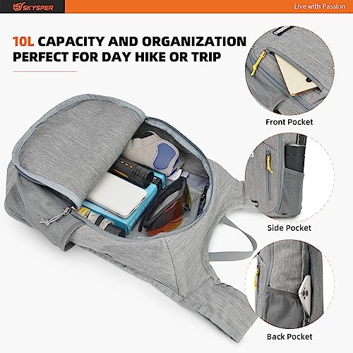 SKYSPER 10L Hiking Backpack Small Hiking Daypack Packable Lightweight Travel Day Pack for Women Men(Grey) - color: Grey