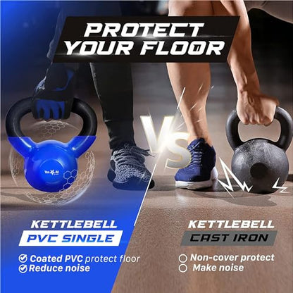 Yes4All Kettlebell, 5-100 LB Vinyl Coated Cast Iron Strength Training Kettlebells for Home Gym Exercises, Fitness, Full Body Workout Equipment, Push Ups, and Grip Strength - color: I. 45LB - Dark Blue, style: Vinyl Coated