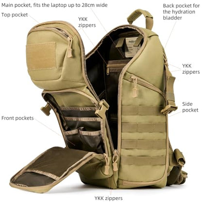AMHEH 32L 1050D Urban Tactical Laptop Backpack, 17 Inch Computer, Tan | Suspended Tech Compartment, MOLLE Daypack, Everyday Carry, Commuting, Airplane Travel Approved, Get Home Bag - color: Tan