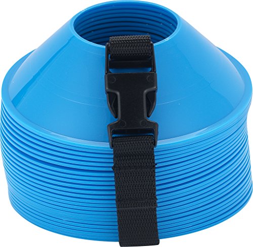 American Challenge Mini Disc Cones – Set of 25 Agility Cones for Sports Training – Compact Soccer Cones with Carry Strap for Drills & Practice - color: Royal (25 mini cones)