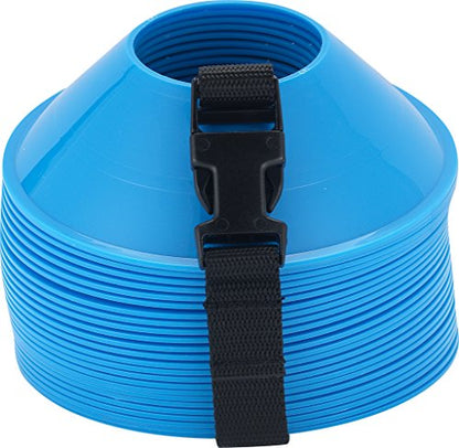 American Challenge Mini Disc Cones – Set of 25 Agility Cones for Sports Training – Compact Soccer Cones with Carry Strap for Drills & Practice - color: Royal (25 mini cones)