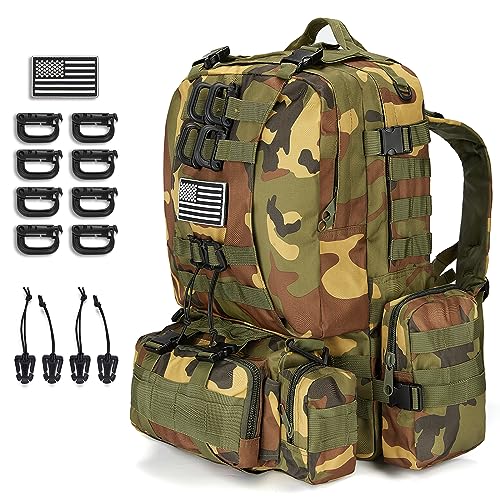Large Military Tactical Backpack for Men, 40-50L Backpacks for Women, Bug out Bag Army 3 Days Assault Pack Bags Rucksack with Molle System - color: Jungle Camouflage