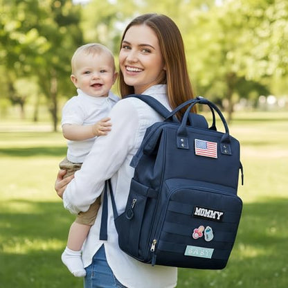 Diaper Bag Backpack for Dad and Mom with USB Charging Port Stroller Straps and Insulated Pocket,army military Travel Nappy Backpack for Daddy/Mommy (Navy) - color: Navy
