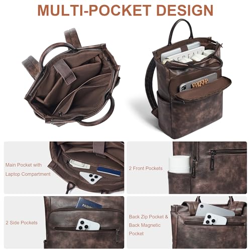 Leather Laptop Backpack for Women, Travel Backpack Purse Fits 15.6 Inch Laptop, Casual Daypack with Laptop Compartment for Men Teachers College Work Business Nurse Weekender, Black - color: 3-1 Coffee