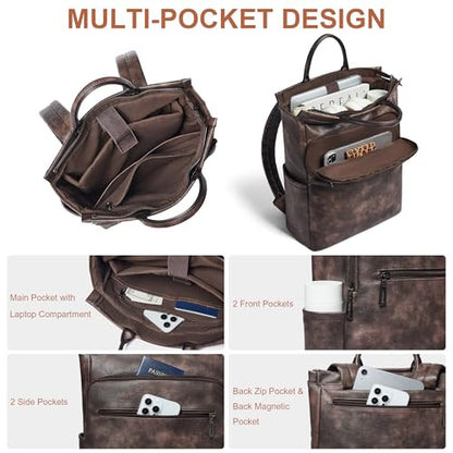 Leather Laptop Backpack for Women, Travel Backpack Purse Fits 15.6 Inch Laptop, Casual Daypack with Laptop Compartment for Men Teachers College Work Business Nurse Weekender, Black - color: 3-1 Coffee