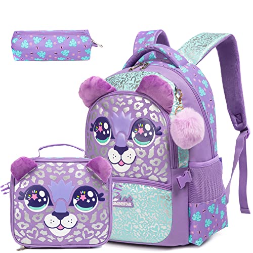 Kids Backpacks for Girls School Bag with Lunch Box School Backpack for Girls Set Cute Bookbag for Kindergarten - color: Purple