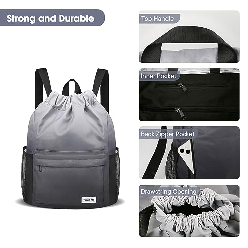 Waterproof Drawstring Backpack Sports Gym Sackpack with Mesh Pockets Water-Resistant String Cinch Beach Bag for Men Women - color: Gradient - Gray