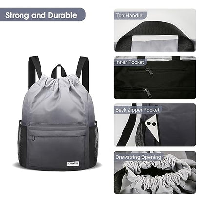 Waterproof Drawstring Backpack Sports Gym Sackpack with Mesh Pockets Water-Resistant String Cinch Beach Bag for Men Women - color: Gradient - Gray