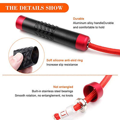Redify Weighted Jump Rope for Workout Fitness(1LB), Tangle-Free Ball Bearing Rapid Speed Skipping Rope for MMA Boxing Weight-loss,Aluminum Handle Adjustable Length 9MM Fabric Cotton+9MM Solid PVC Rope - color: Red