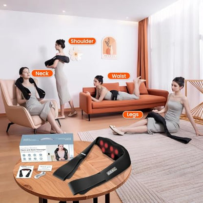 AMZPONY® Cordless Neck Massager for Pain Relief Deep Tissue, Rechargeable Shiatsu Neck and Back Massager with Heat Kneading Shoulder Massage for Body Muscle Pain Relief,Gifts for Mom Dad Friends