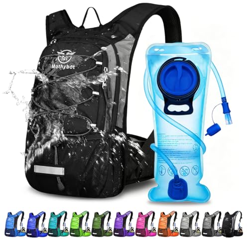 Mothybot Hydration Pack, Insulated Hydration Backpack with 2L BPA Free Water Bladder and Storage, Hiking Backpack for Men, Women, Kids for Running, Cycling, Camping - Keep Liquid Cool up to 5 Hours - color: Black