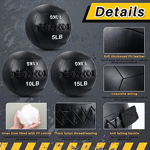 Lunmon Soft Wall Medicine Ball for Exercise Fitness Slam Weighted Med Ball with Non Slip Grip for Slamming Workout Strength Conditioning Core Training Lunge and Partner Toss - size: 5, 10 and 15 Lbs
