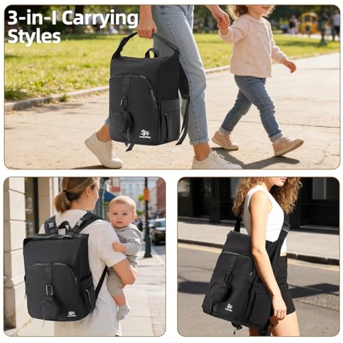Diaper Bag Backpack with Changing Pad, Wet Dry Bag, Pacifier Case and Stroller Straps, Soft Cotton Lining, Baby Travel Bag for Moms and Dads（Black） - color: Black