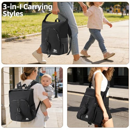 Diaper Bag Backpack with Changing Pad, Wet Dry Bag, Pacifier Case and Stroller Straps, Soft Cotton Lining, Baby Travel Bag for Moms and Dads（Black） - color: Black
